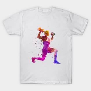 Man exercising weight training workout fitnes in watercolor T-Shirt